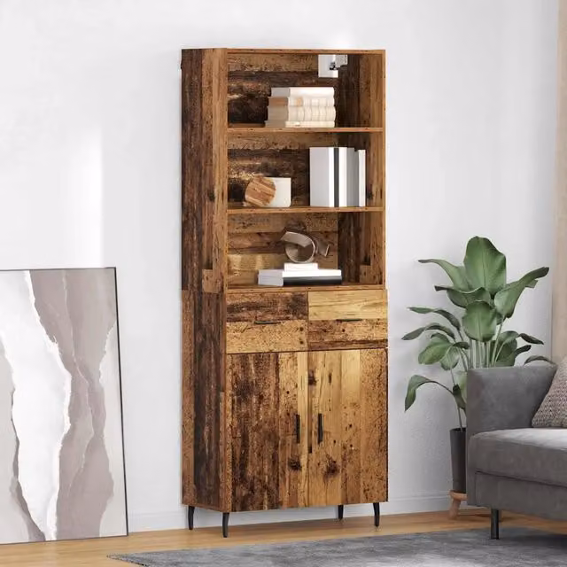 Credenza moderna vidaXL in legno e metallo marrone, set di 2 pezzi, H x L x P: 180 x 69,5 x 32,5 cm – 1