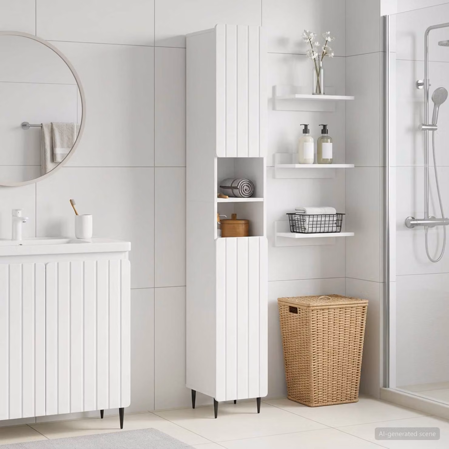 Armadio da bagno vidaXL ZWOLLE bianco con ripiani e ante a battente