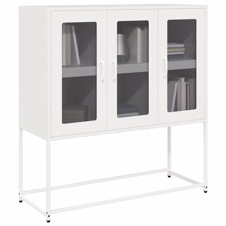 Credenza moderna vidaXL bianca con ante in vetro e ripiani interni, L/P/H: 100,5 x 39 x 107 cm