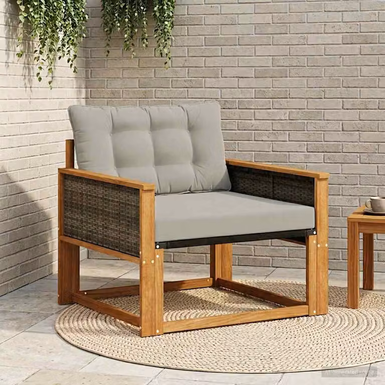 Sedia da giardino moderna vidaXL in legno di acacia massello e textilene, marrone e grigio