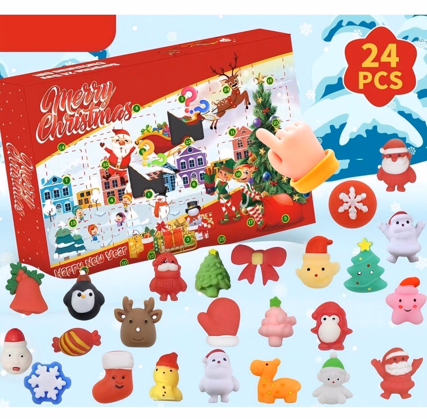 Calendario dell'Avvento con 24 giocattoli morbidi a forma di mochi per bambini e adulti