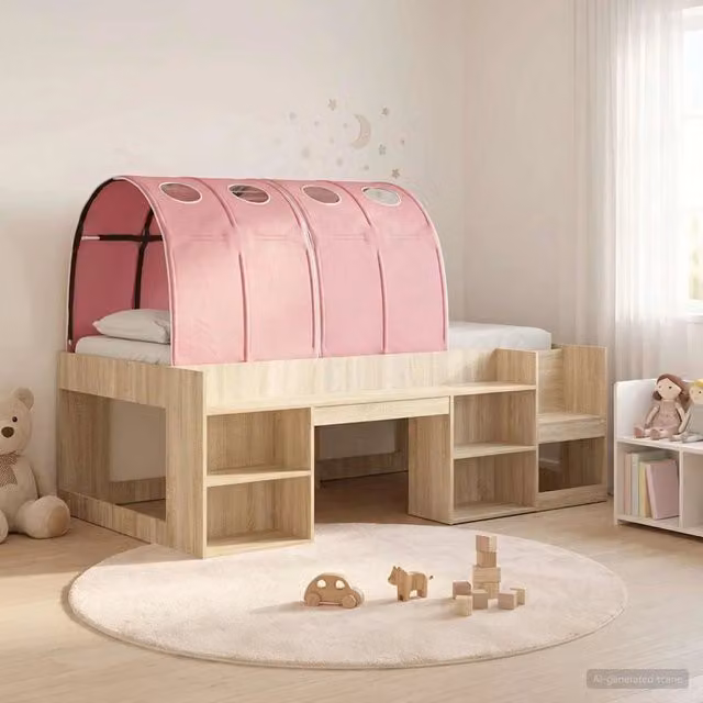 Letto alto per bambini con storage 3 pz Rovere Sonoma e Rosa 3423602