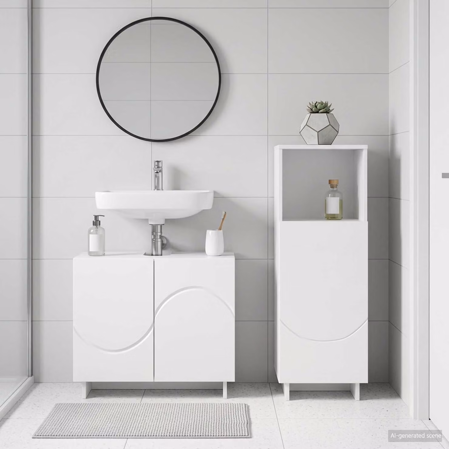 Set di mobili da bagno moderni vidaXL in 2 pezzi bianco lucido in legno MDF