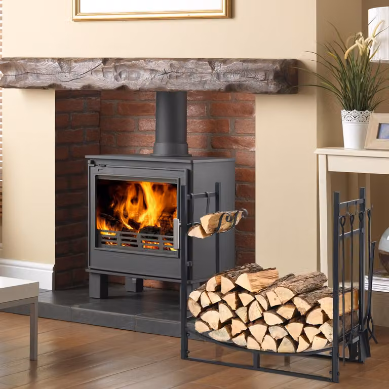 Costway Porta legna da ardere con set di attrezzi nero H: 76 cm, L: 33 cm, P: 76 cm