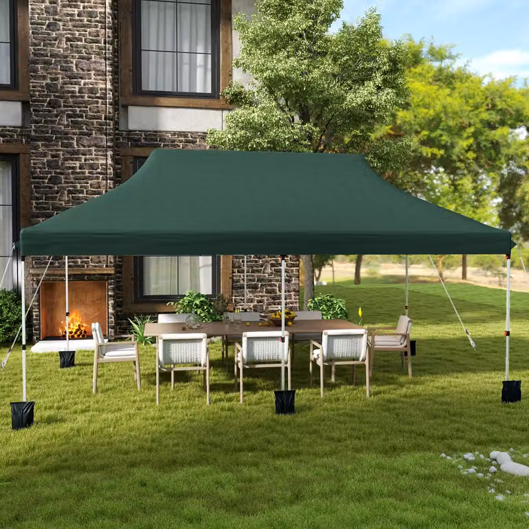 Gazebo pieghevole e portatile da esterno Costway con borsa da trasporto, rifugio per l'ombra Verde, L: 600 cm, P: 300 cm