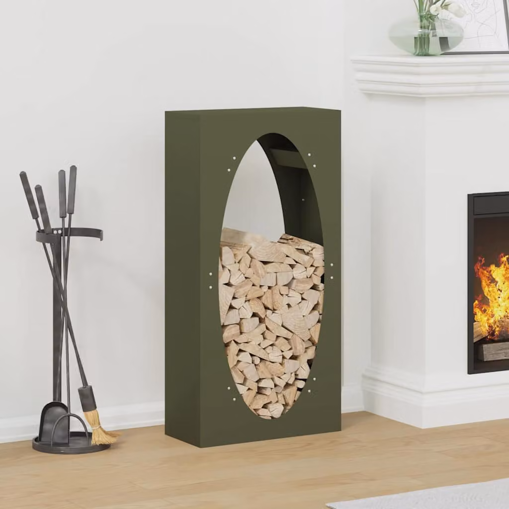 Rastrelliera per legna da ardere vidaXL in metallo verde oliva L: 50 cm, P: 23 cm, H: 100 cm