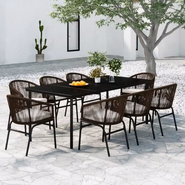 Set da pranzo da giardino vidaXL in metallo e vetro, 9 pezzi, marrone