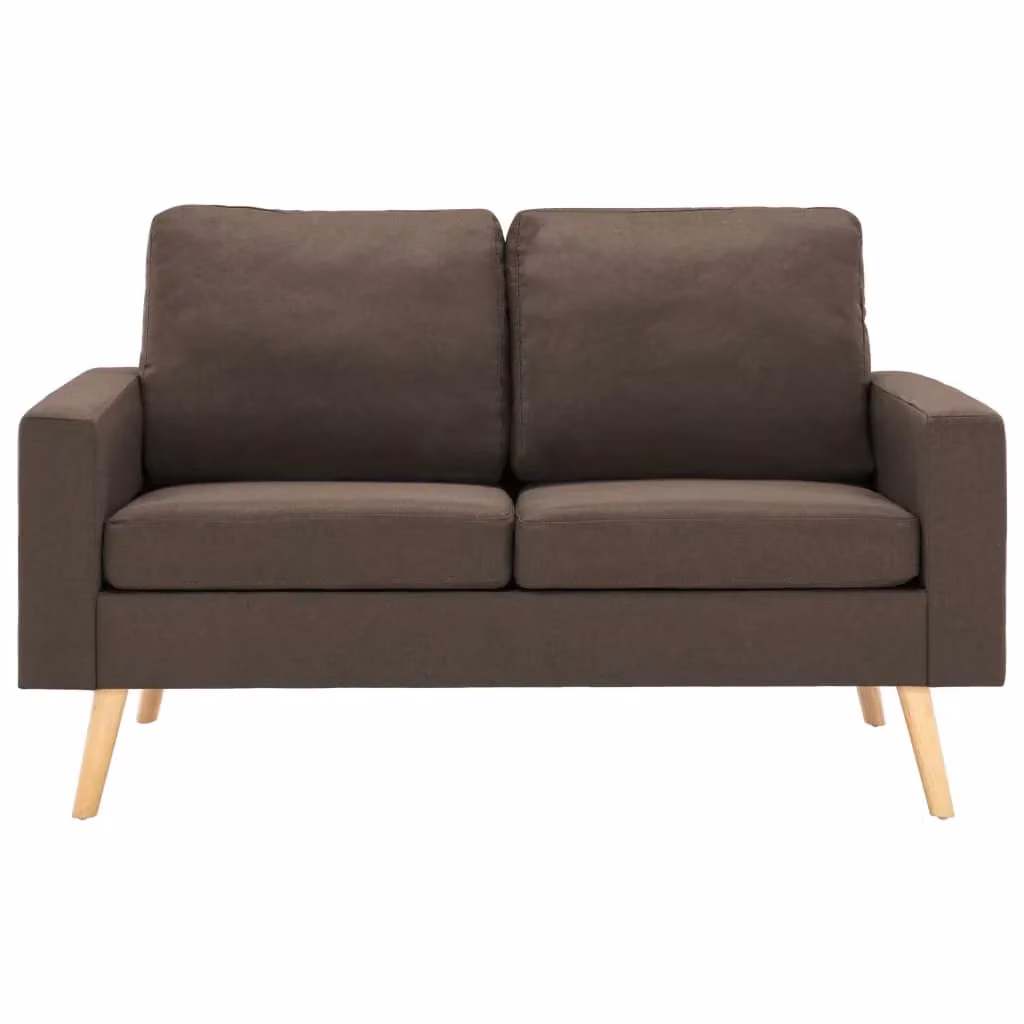 Set di divani moderno in tessuto marrone composto da un divano a 2 posti e una poltrona con struttura in legno massiccio e braccioli – 2