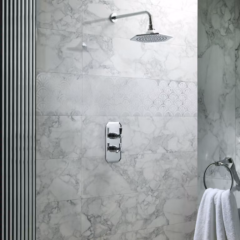 Sistema Doccia con Miscelatore Termostatico con Soffione Art Deco (1 via) - Cromato - Earlham
