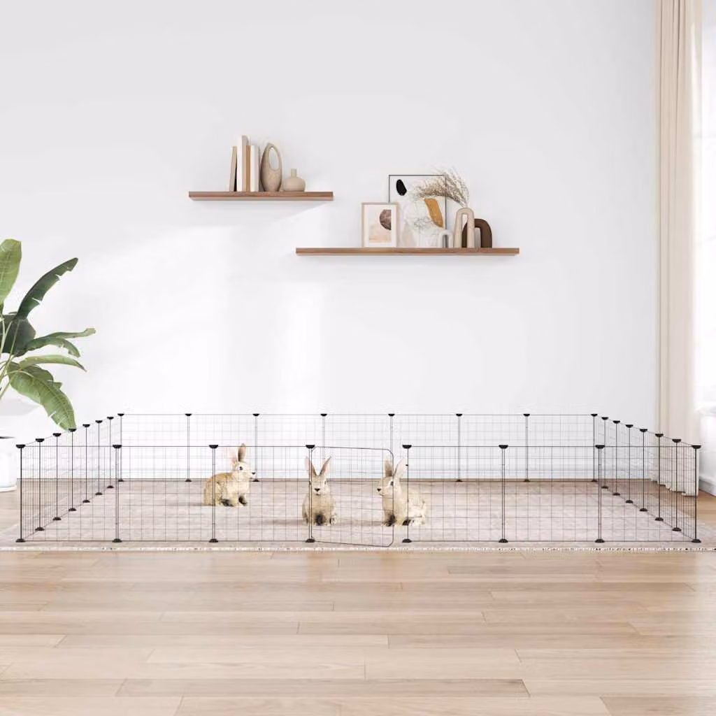 Gabbia per animali vidaXL in acciaio con 28 pannelli e porta, colore nero, L 245 x P 245 x H 245 cm