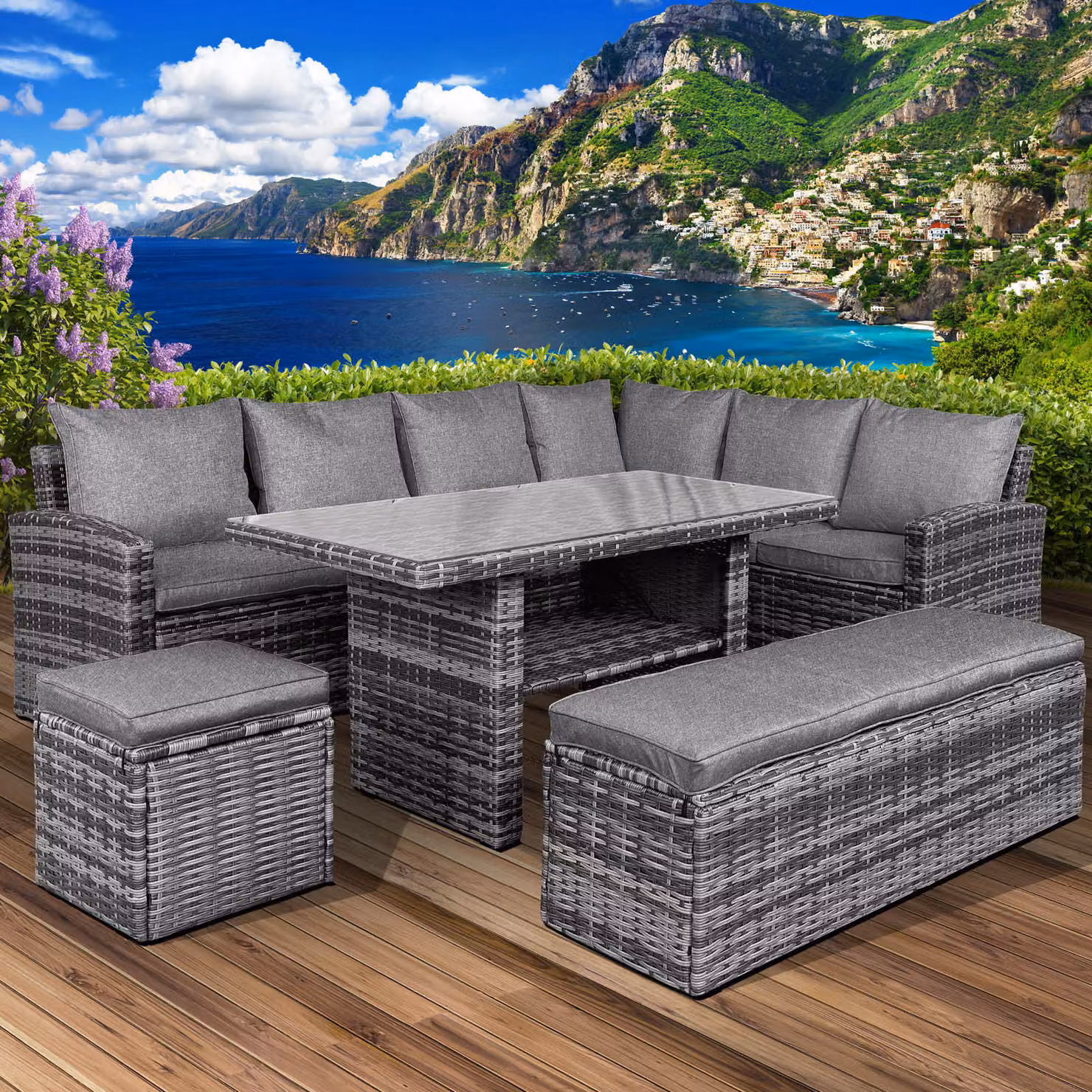 Set da salotto angolare in polyrattan ECO grigio/antracite