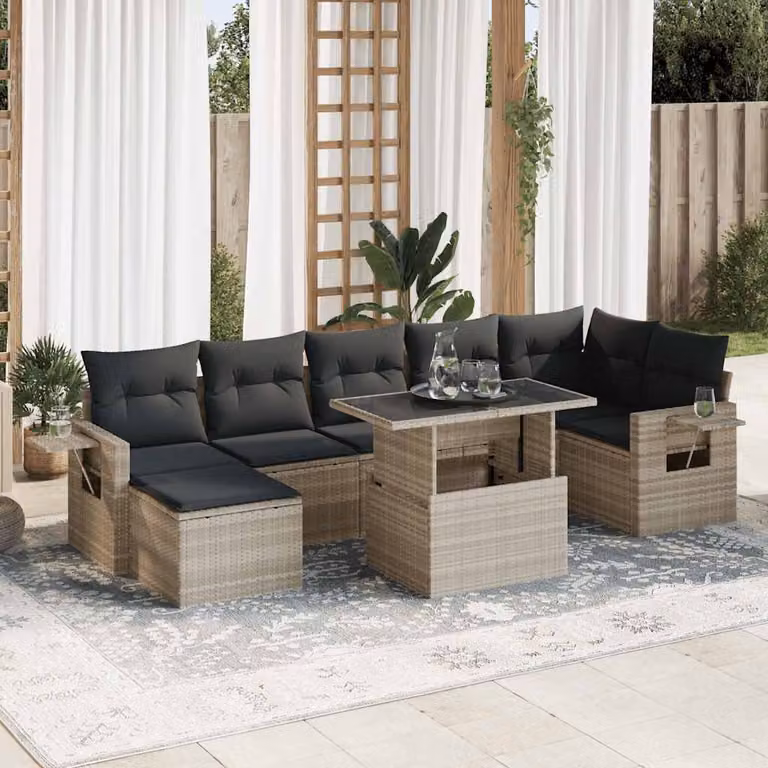 Maison Exclusive - Set da giardino 8 pezzi con cuscini Grigio chiaro Polyrattan