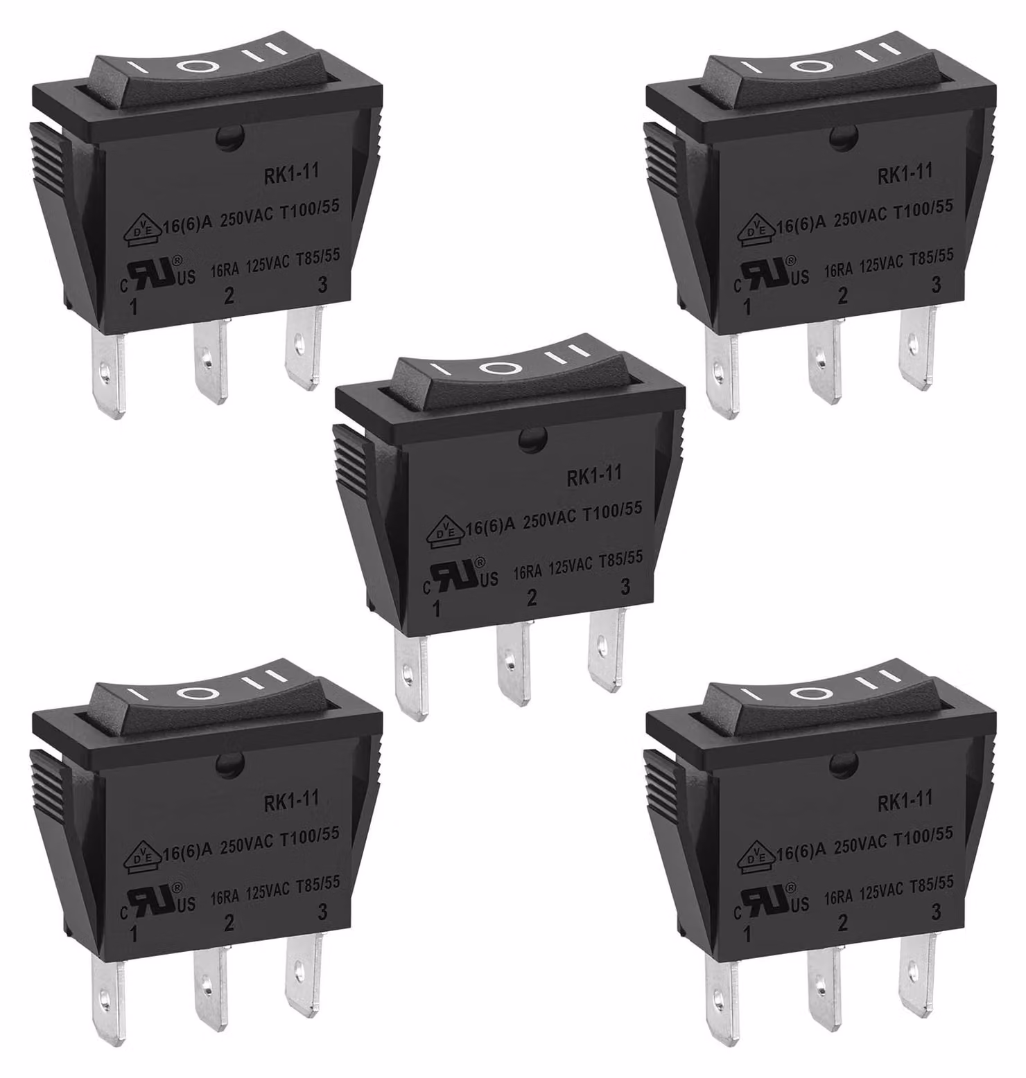 Interruttore a levetta ON-OFF-ON, SPDT, 15A, 250V AC, nero, confezione da 5 pezzi