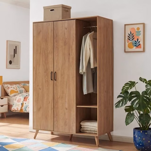 Armadio Guardaroba Norg con 2 Ante e 5 Scomparti 191x120x52 cm - Effetto Rovere [en.casa]