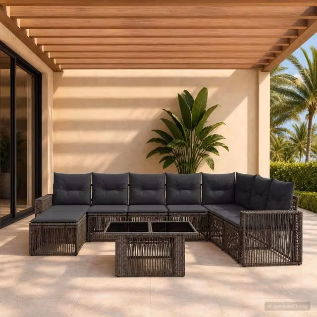 Set Divano da Giardino 9 pz Grigio e Grigio Scuro polyrattan 3436835