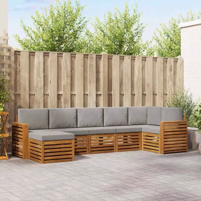 Set di divani da esterno 7 pz Grigio Naturale e Chiaro 3375176