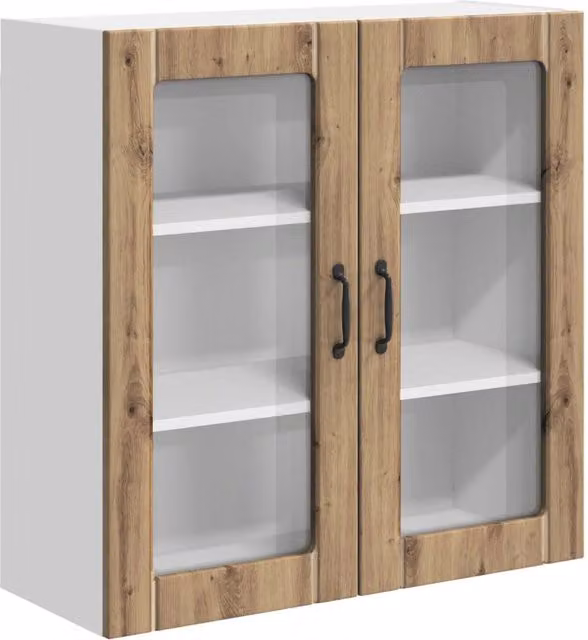 Pensile da cucina e soggiorno LUCCA in legno e vetro marrone con ante in vetro e ripiani interni, L 80 cm x P 31 cm x H 80 cm
