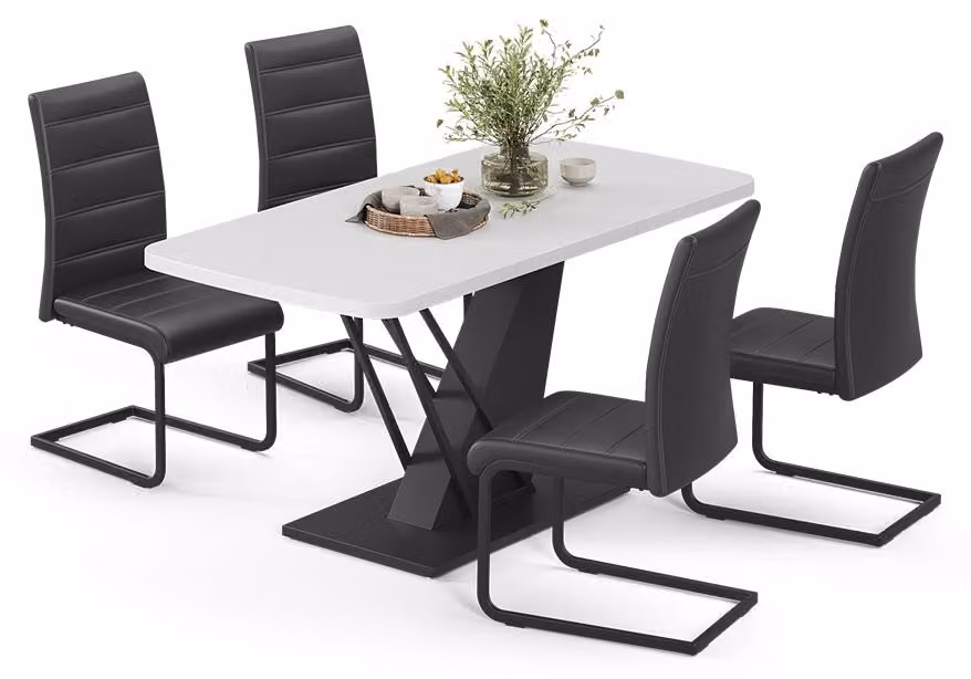 Set di tavoli da pranzo Vicco Fenaro Bianco/Nero 120 x 80 cm con 4 sedie da pranzo, nero, Model 63002