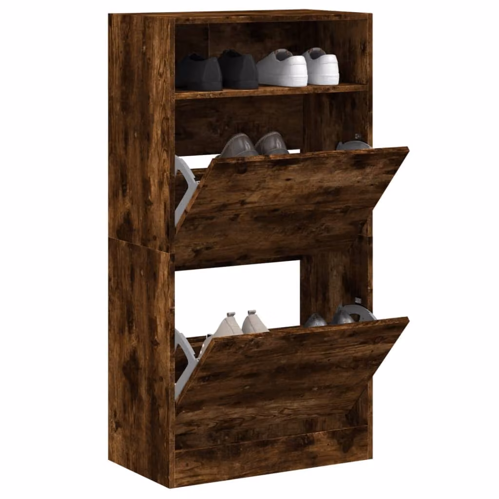 Scarpiera moderna vidaXL in legno marrone con scomparti basculanti, L: 60 cm, P: 34 cm, H: 116 cm
