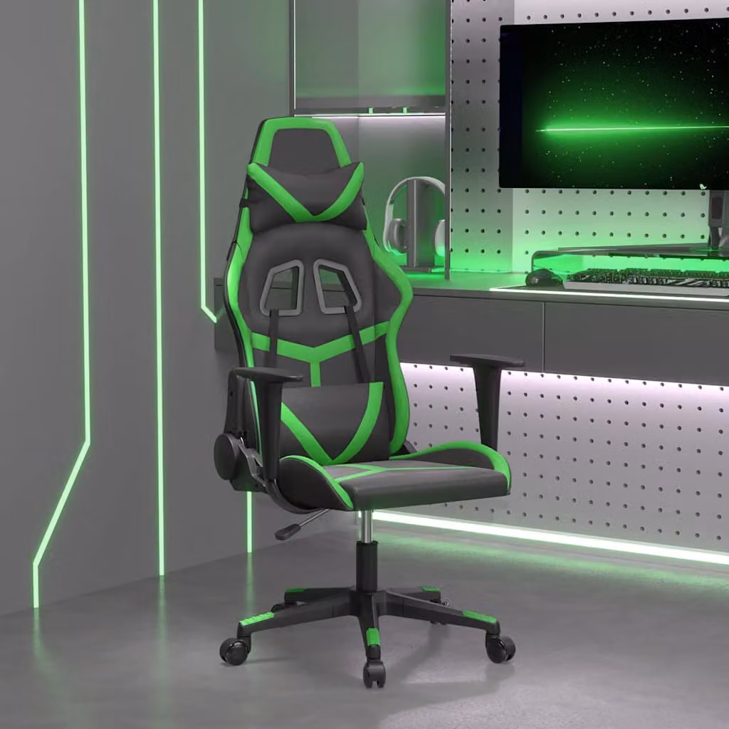 Sedia da Gaming vidaXL Nera e Verde in Similpelle con Poggiatesta e Ruote