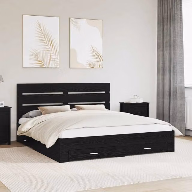 Struttura del letto-Giroletto Rovere Nero 180 x 200 cm Legno multistrato 829700