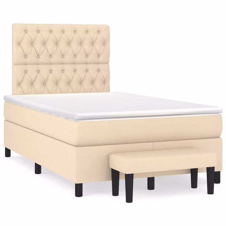 vidaXL Giroletto a Molle con Materasso Ibrido in Tessuto Beige e Bianco L/P/H: 200 x 120 x 193 cm