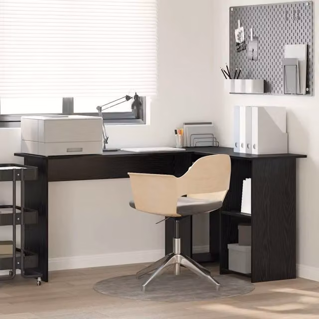 Scrivania angolare moderna vidaXL in legno MDF nero L: 142 cm, P: 102 cm, H: 73 cm – 1