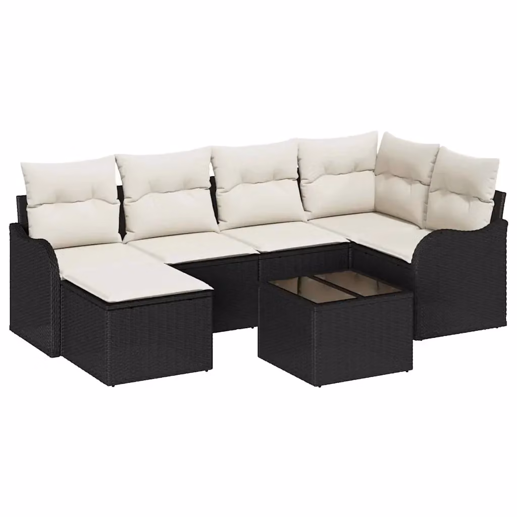 Set Divano da Giardino a L con Poltrona e Tavolino vidaXL, 7 Pezzi, Nero – 2