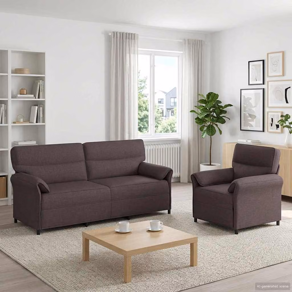 Set di 2 divani moderni vidaXL in tessuto marrone scuro con struttura in metallo e cuscini inclusi