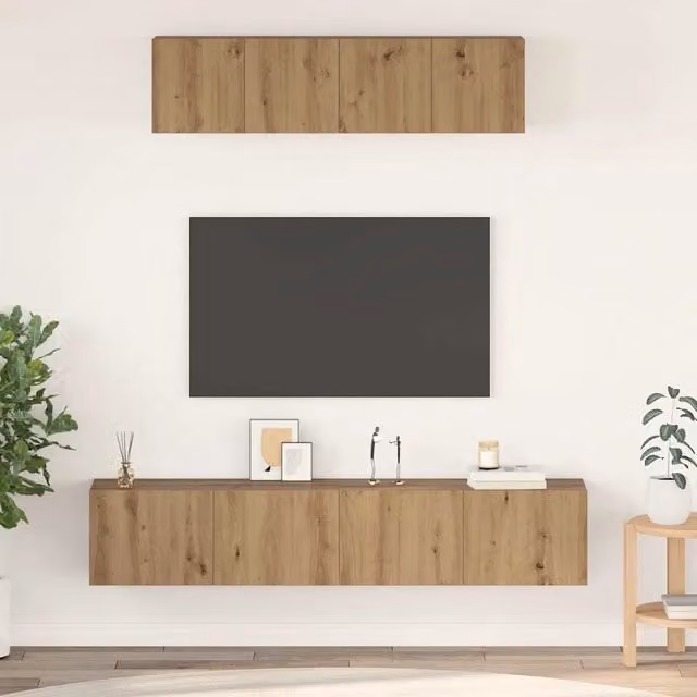 Set mobile TV moderno vidaXL in legno ingegnerizzato color rovere marrone opaco, 4 pezzi