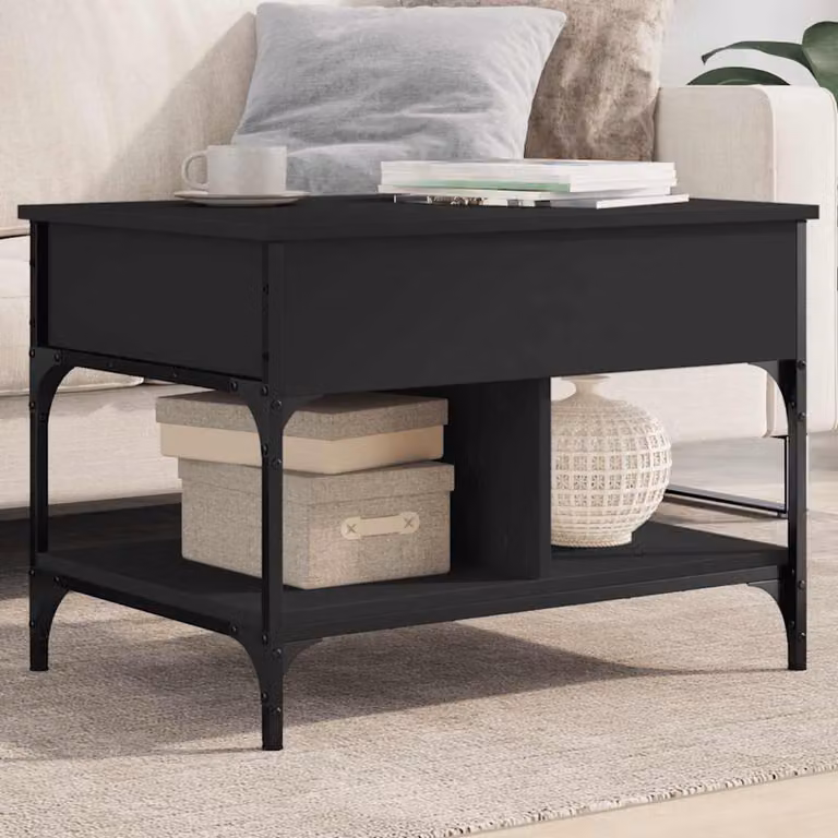Tavolino da salotto vidaXL in stile industriale nero con piano in legno e struttura in metallo L: 70 cm, P: 50 cm, H: 50 cm