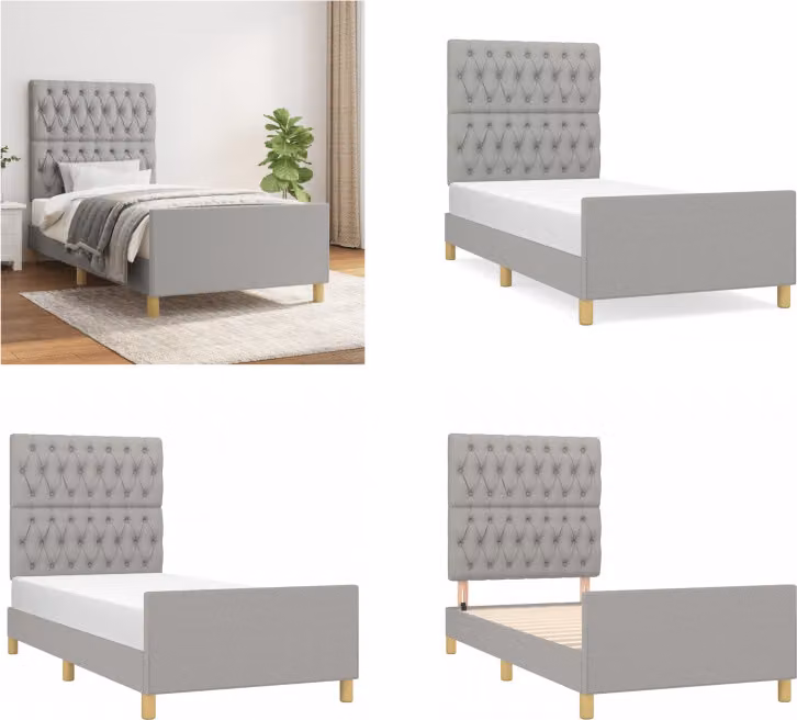 vidaXL Struttura letto con testiera grigio chiaro 100x200 cm in tessuto - Struttura letto con testiera - Struttura letto con testiera - Struttura letto - Letto con testiera