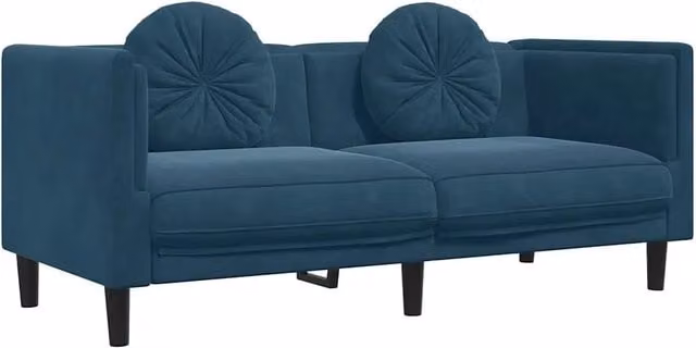 Divano | Divano da soggiorno | Sofa a 2 Posti con Cuscini Blu in Velluto