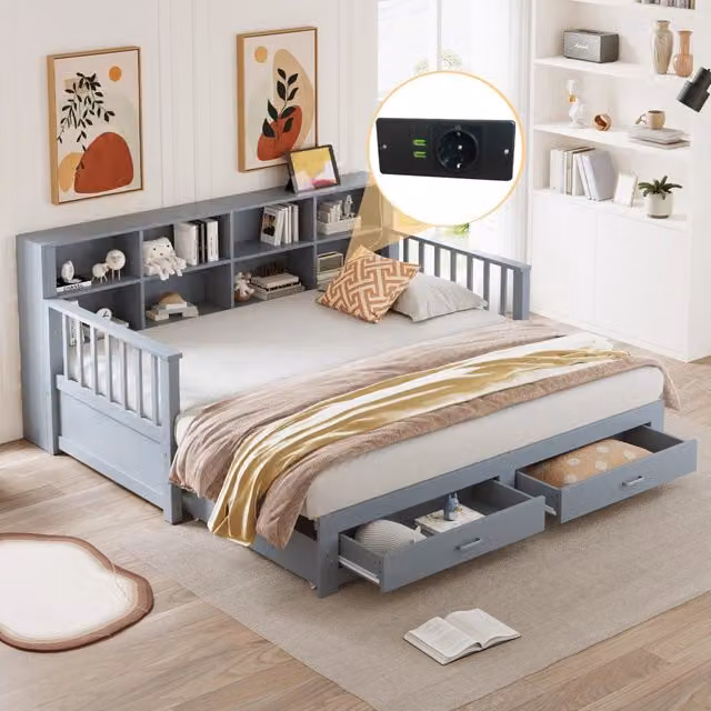 Divano letto estraibile in legno massello di pino 90x190 cm