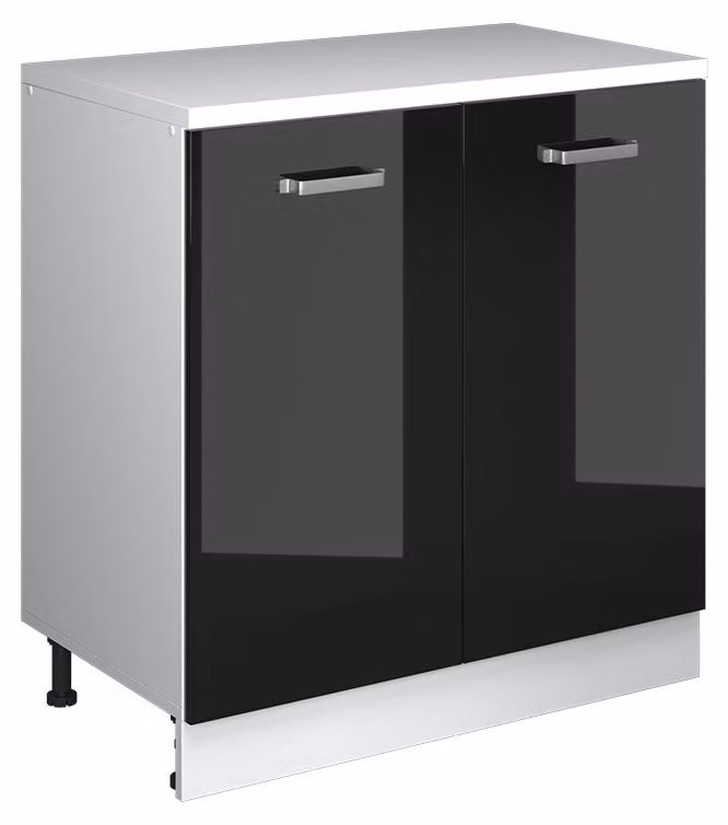 Mobile cucina sottotetto Vicco R-Line Nero lucido 80 cm senza inclinazione con 2 ante, Model 61824