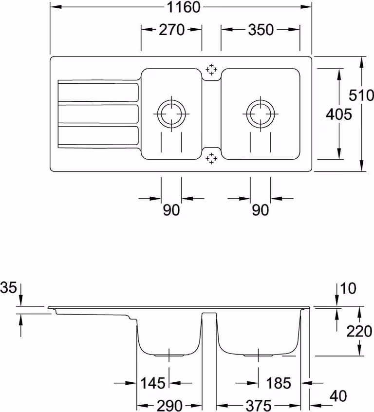 Lavello da cucina Villeroy&Boch, lavello da cucina Architectura 80 Graphite 1160x510mm, larghezza base 80cm
