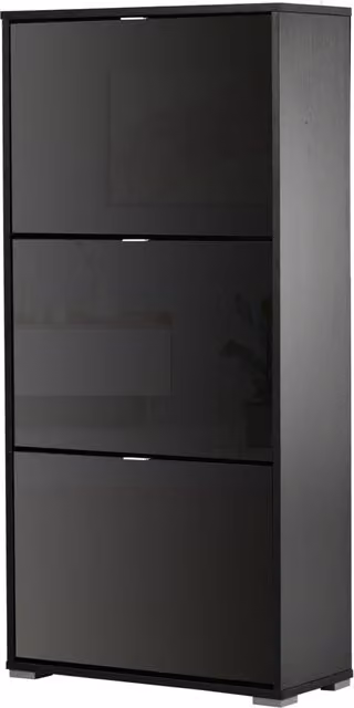Scarpiera moderna XYLO con 3 cassetti e scomparti basculanti nera L: 60 cm, P: 26 cm, H: 124 cm