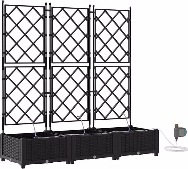 Set di 3 fioriere da giardino moderne 120 x 40 x 126 cm con sistema di irrigazione in acciaio nero 02_0058550