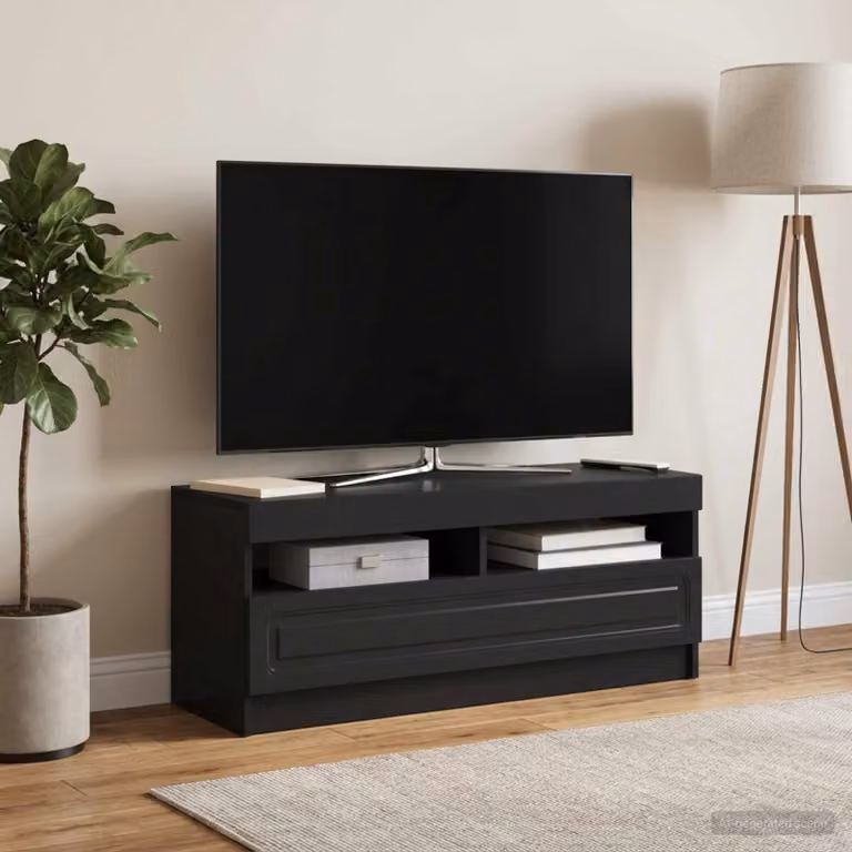 Mobile TV LED vidaXL moderno in legno MDF nero con illuminazione integrata e scomparti multimediali