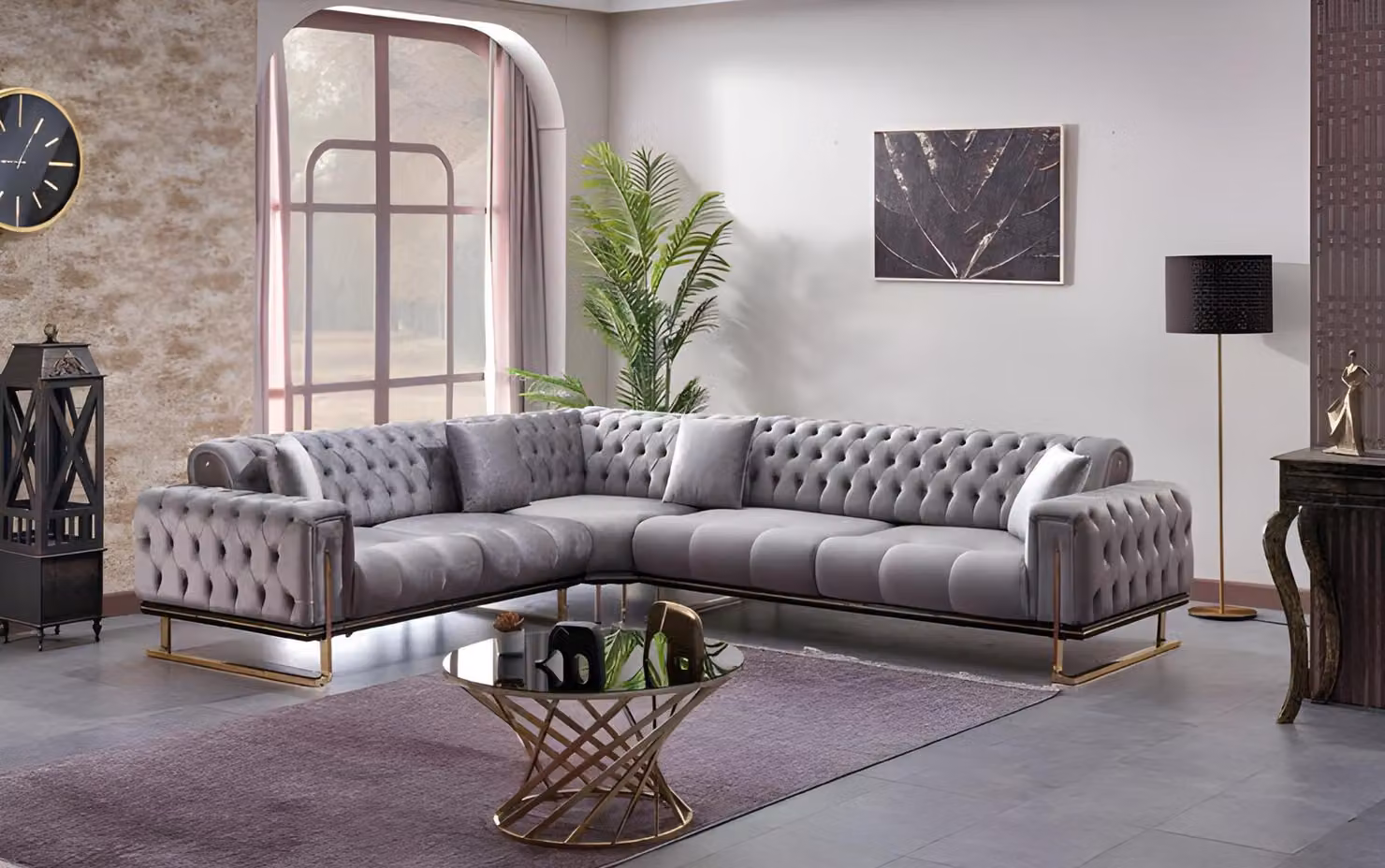 Designer Grau Ecksofa L-Form Textil Polstermöbel Sofas Couchen Wohnzimmer