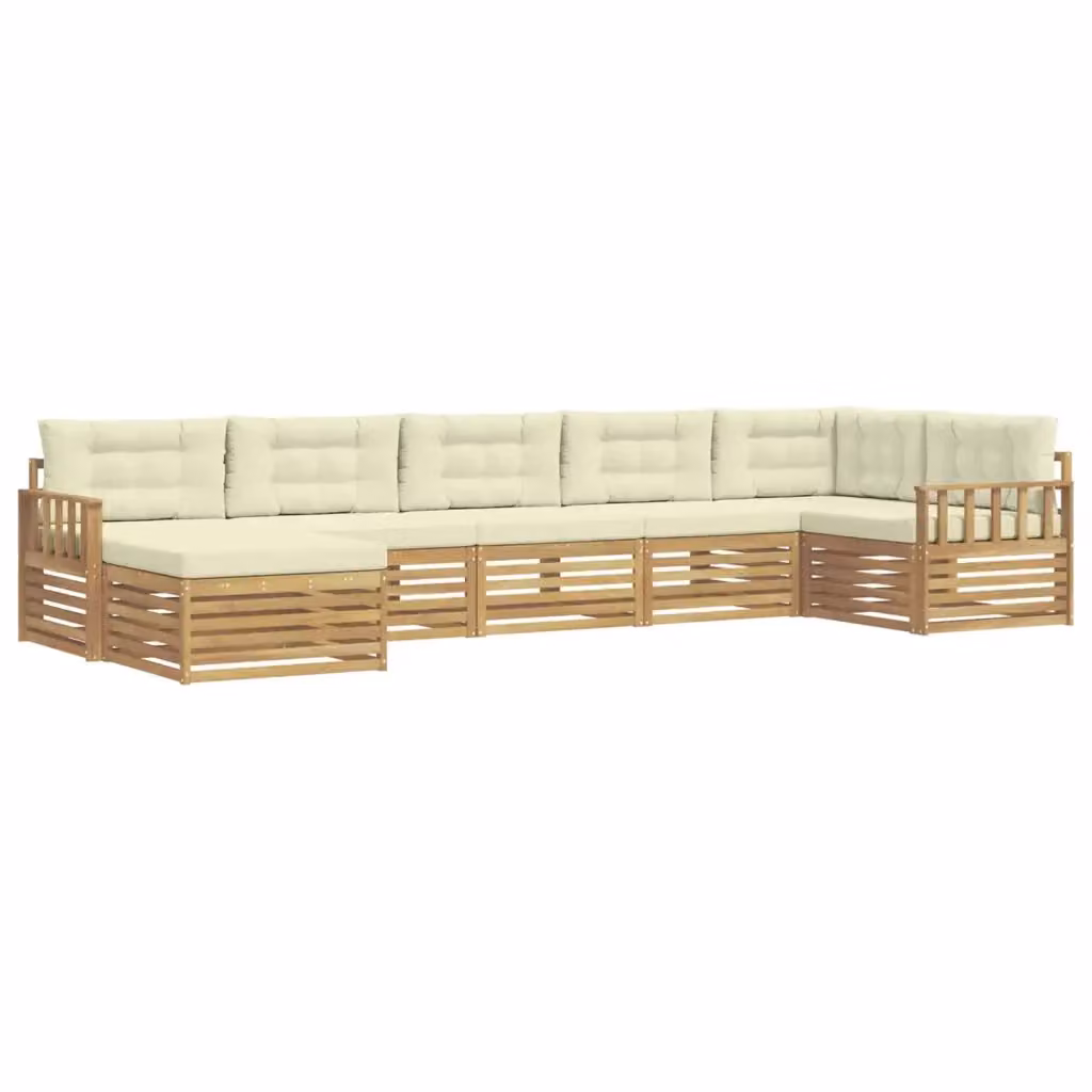 Set di divani da esterno vidaXL a forma di L composto da 7 pezzi in legno di acacia con cuscini inclusi, colore bianco e beige – 2