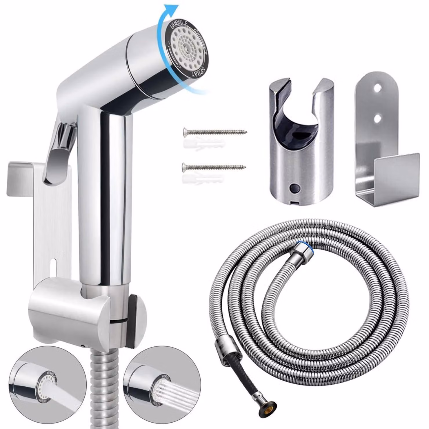 Inovra - Doccia manuale per bidet, bagno, con tubo flessibile, kit di fissaggio a parete, sedile da bagno, vaschetta per pediluvi, diffusore a forma di fiore, panno per la pulizia del pavimento, salviette umidificate per l'igiene del bagno