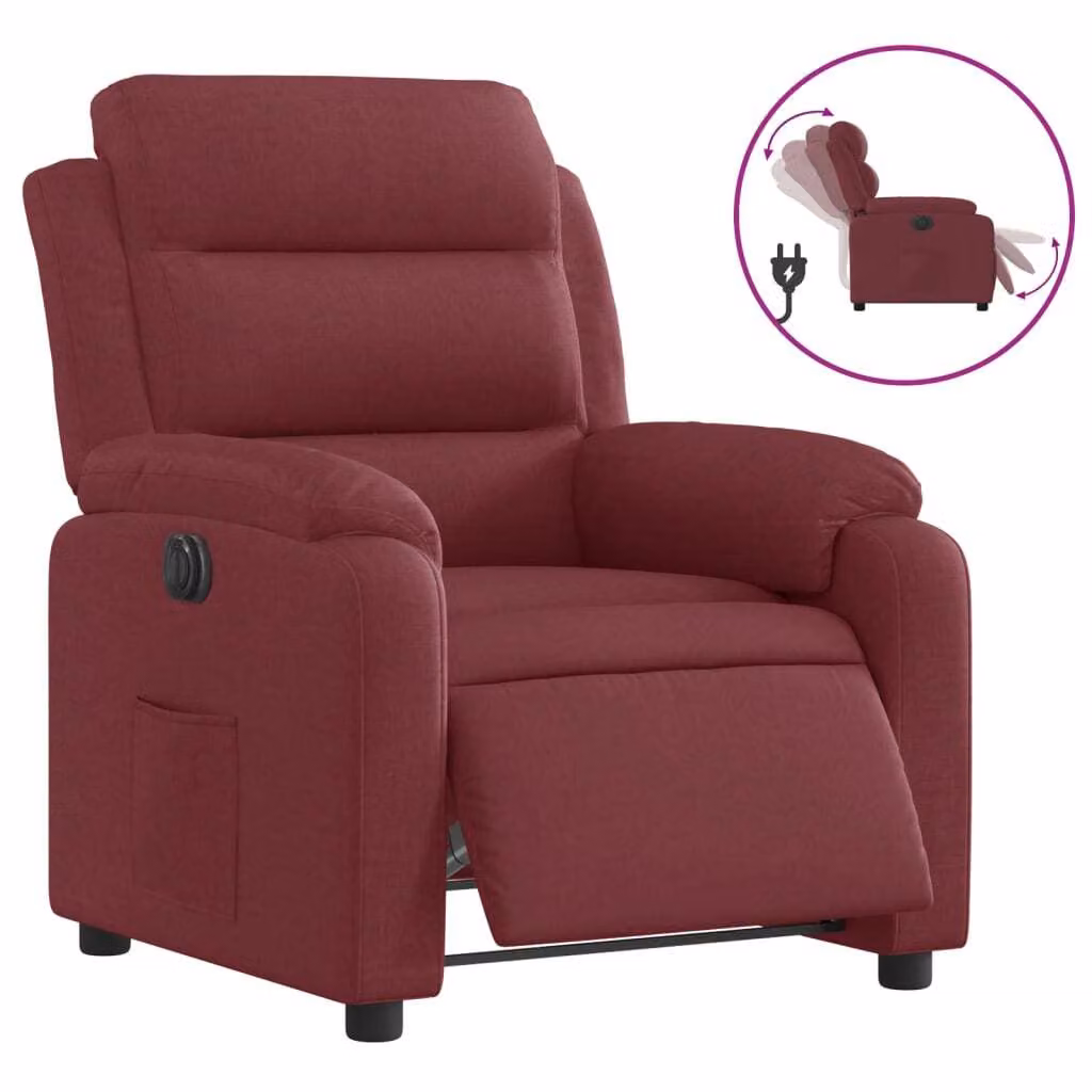 SYFAX™ Poltrona Elettrica Reclinabile Rosso Vino in Tessuto