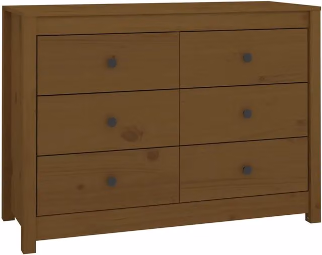 Armadietto Ambra in Legno Massello di Pino Marrone con Cassetti e Ante, Appeso a Parete, L: 100 cm, P: 40 cm, H: 72 cm