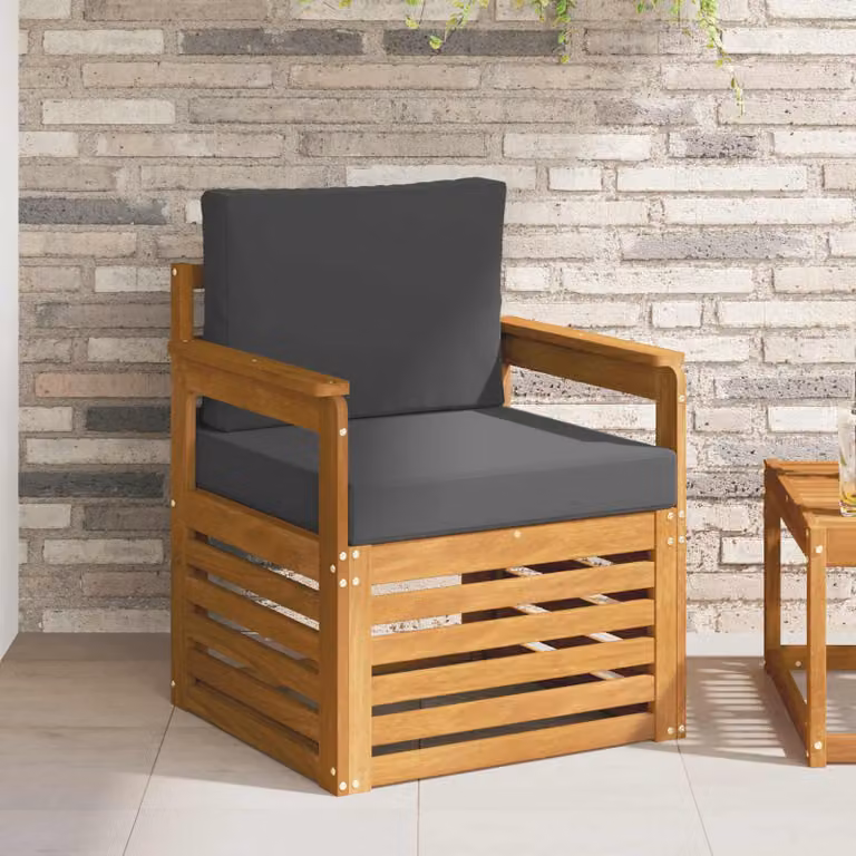 Set di divani da esterno da giardino e terrazzo vidaXL in legno di acacia massello con cuscini inclusi, colori antracite, marrone e grigio