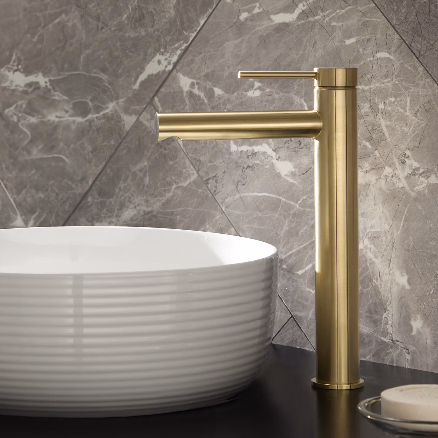 Rubinetto Miscelatore Alto per Lavabo Monoforo - Oro Satinato - Otto