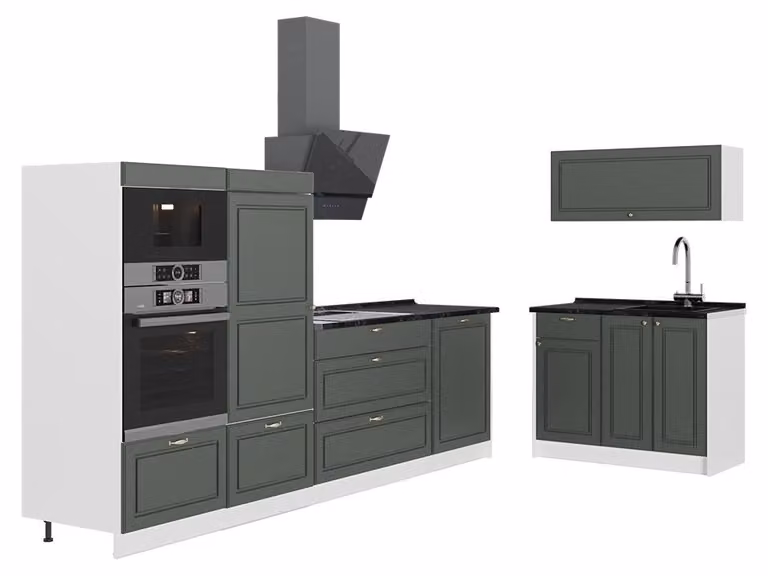 Cucina Vicco Fame-Line Verde-oro rustico/Bianco 380 cm, PL Antracite, Model 64128