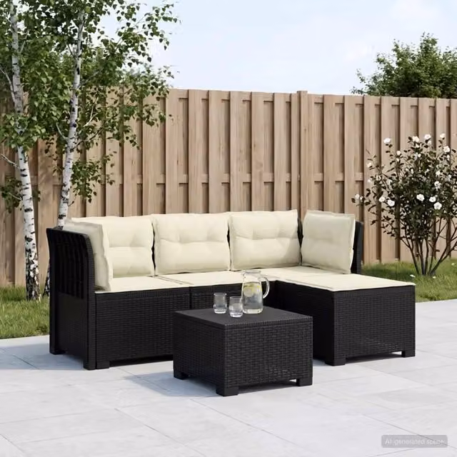 Divano da giardino 4 posti con cuscini aspetto rattan PP 3443942