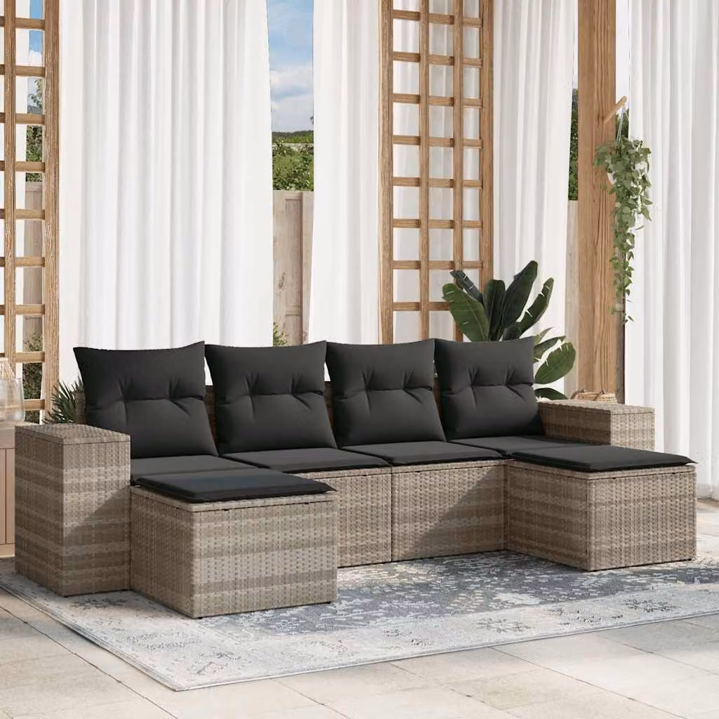 vidaXL Set Divano da Giardino a L con 6 Pezzi e Cuscini Imbottiti Grigio – 1
