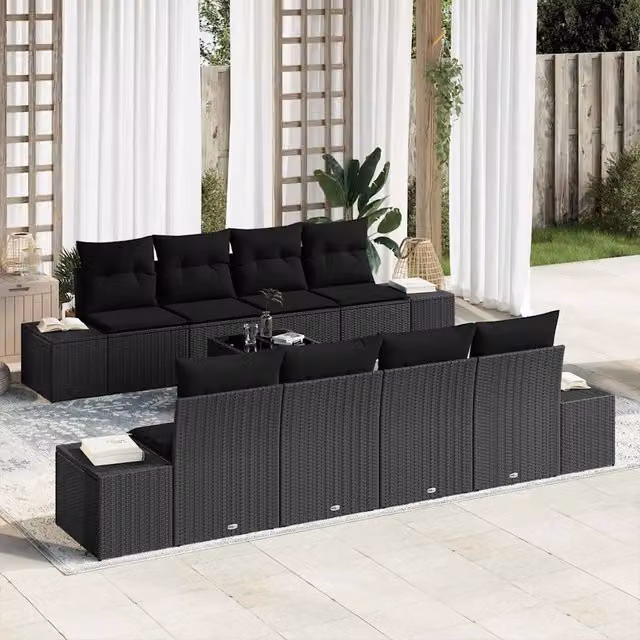Set Divano da Giardino 7 pz Nero polyrattan 3346993